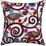 Klimt Ivory Pillow Cover Birds Tree of Life Cream Decorative Cushion Wool 18x18