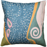 Klimt Blue Pillow Cover Night Sky Art Nouveau Blue Teal Swirls Hand Embroidered Wool 18x18