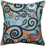 Klimt Tree Of Life Pillow Cover Birds Teal Blue Throw Pillows Hand-embroidered Wool 18x18