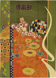 Klimt 5ft x 7ft Green Art Nouveau Wool Rug / Wall Tapestry Hand Embroidered