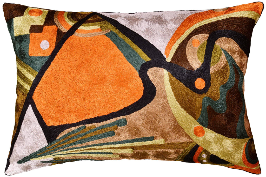 Lumbar Kandinsky Modern Pillow Cover - In Flow | Orange Abstract Pillows | Modern Chair Cushion| Contemporary Pillows | Modern Outdoor Pillows | Farmhouse Cushion | Art Silk Size 14x20 - Kashmir Designs