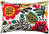 Lumbar Red Bird Floral Bloom Decorative Pillow Cover Handembroidered Wool 14x20