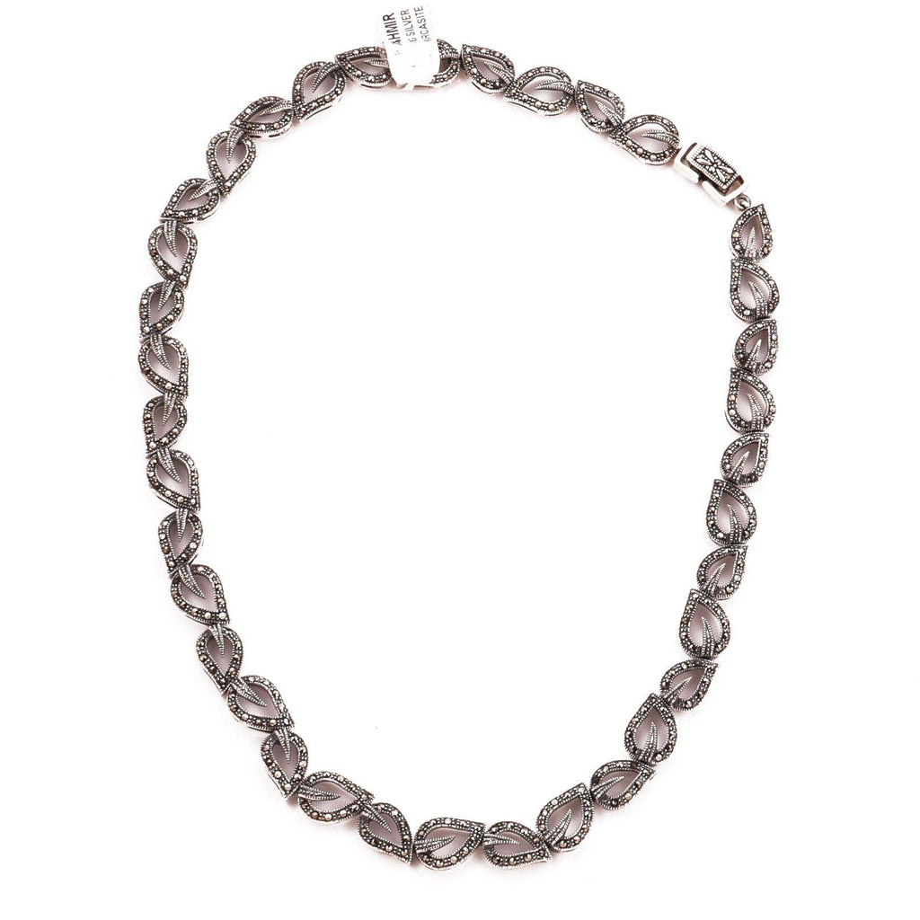 Leaf Marcasite Choker Necklace 925 Sterling Silver Collar Natural Stones Handcrafted - Kashmir Designs