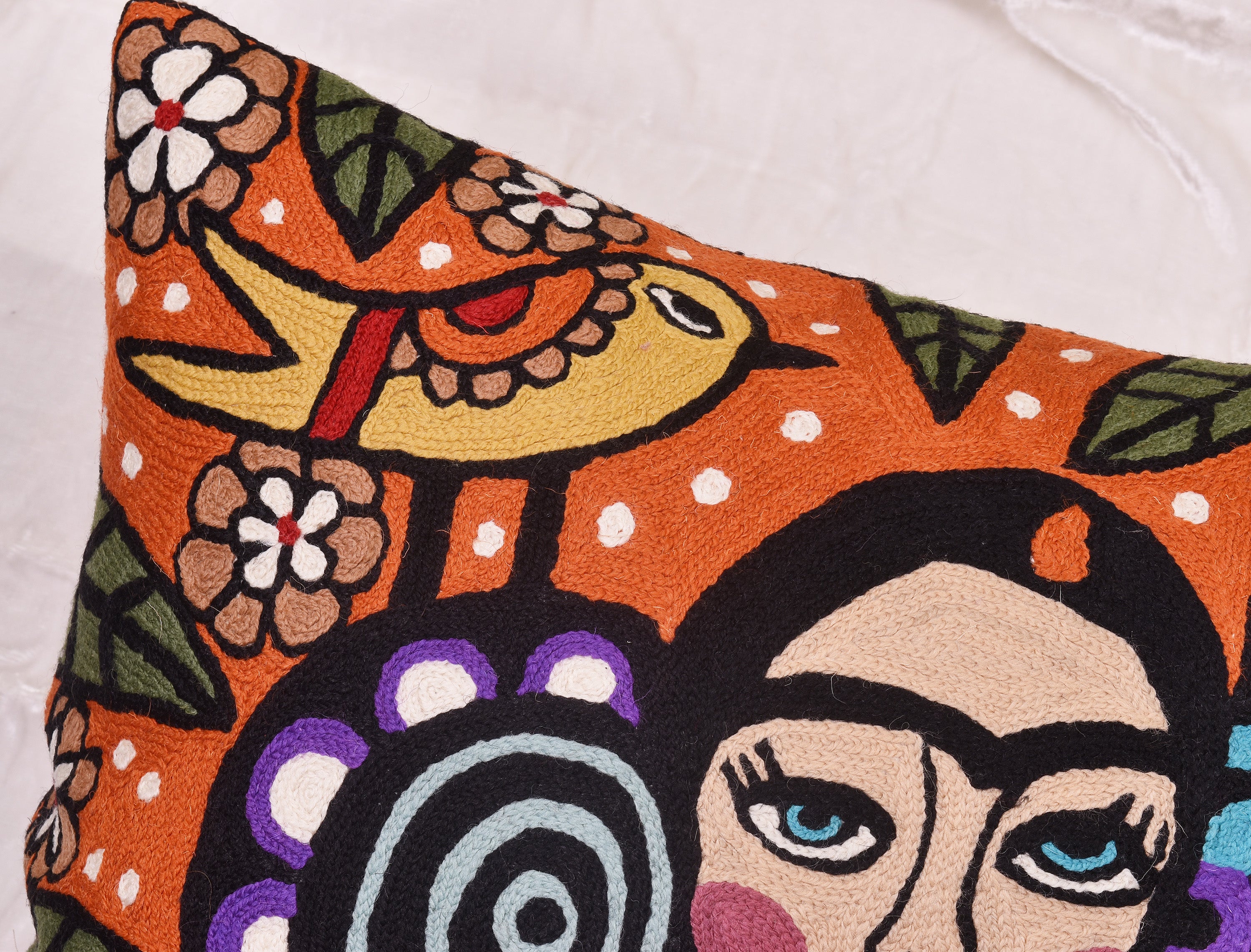 Frida Kahlo Inspired Pillow Cover Orange Mexican Art Pillowcase Eclect Kashmir Designs