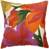 Floral Bloom Modern Accent Pillow Cover Hand Embroidered Wool 18x18