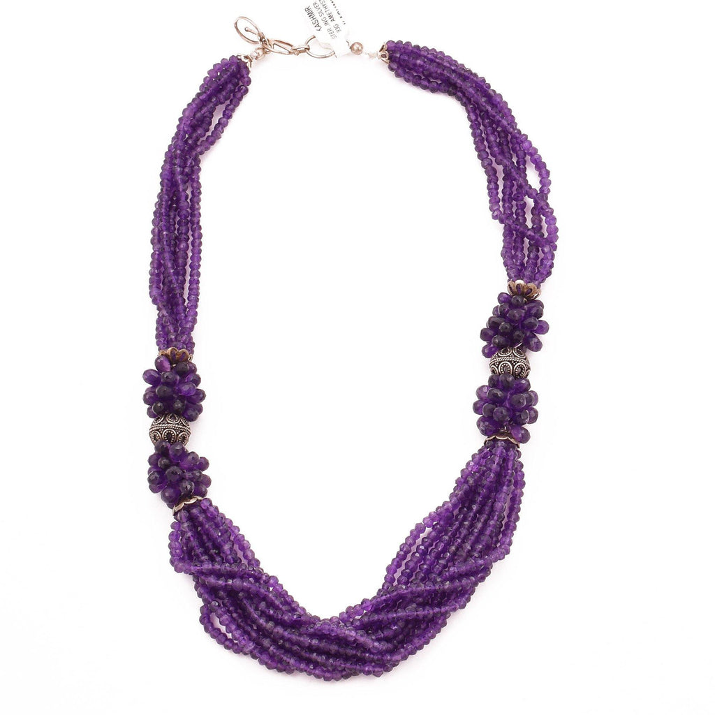 Violet Amethyst Collar Necklace Double Sterling Silver Purple Choker Natural Gemstones Handcrafted - Kashmir Designs