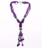 Purple Amethyst Y Necklace Violet Collar Black Onyx Cascade 925 Sterling Silver Natural Gemstones Handcrafted