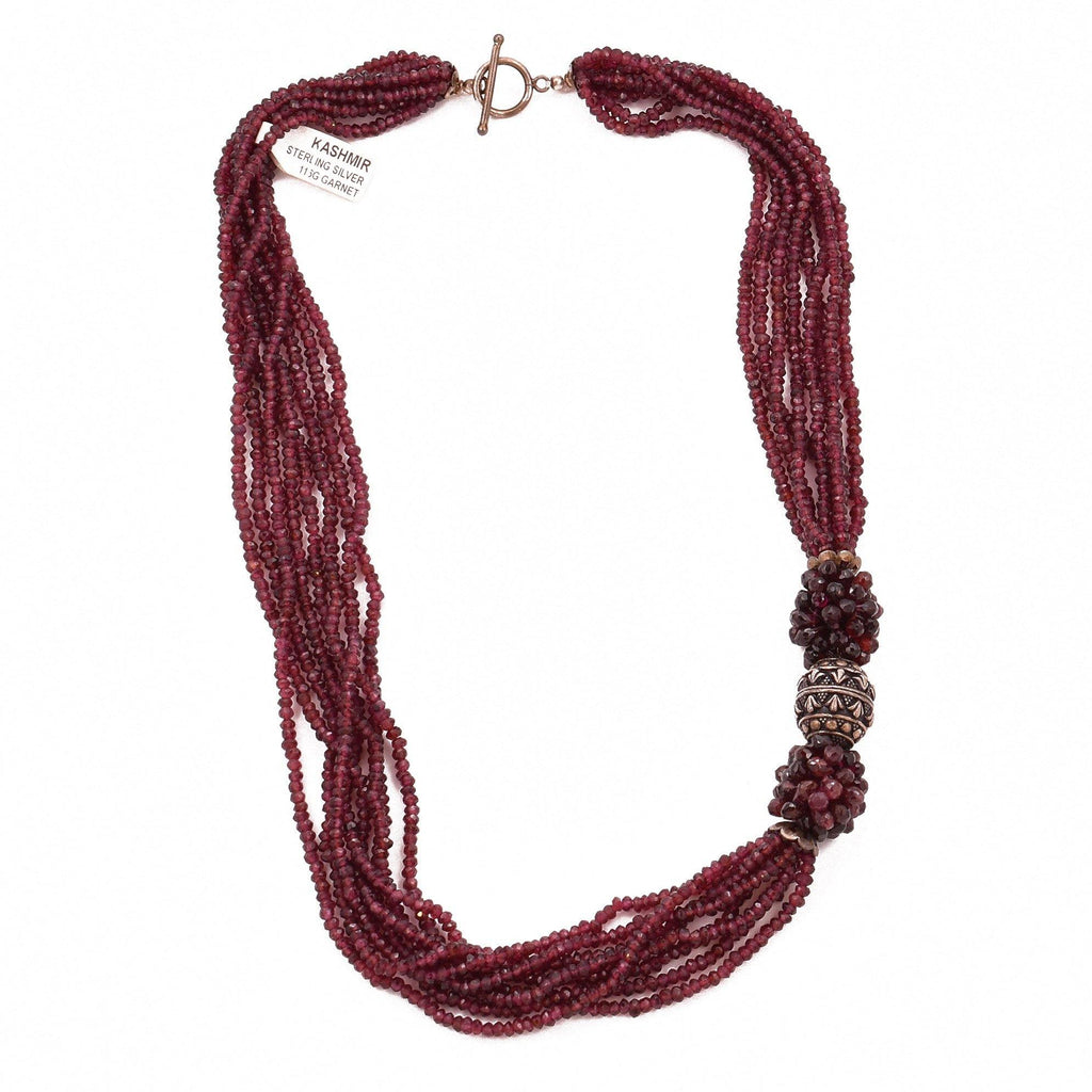 Red Garnet Collar Necklace Sterling Silver Burgundy Choker Natural Gemstones Handcrafted - Kashmir Designs