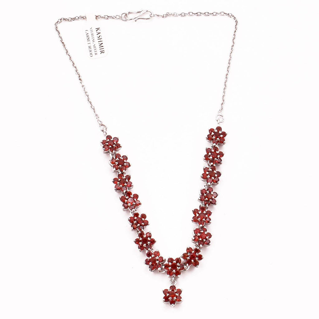 Daisy Red Garnet Necklace 925 Sterling Silver Natural Gemstone Necklaces Handcrafted - Kashmir Designs