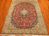 9'x12' Red Kashan Rug Pure Silk Pile Medallion Oriental Area Rugs Persian Style Carpet Hand Knotted