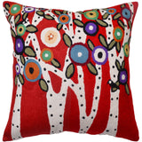 Red Decorative Pillow Cover Spring Tree of Life Karla Gerard Sofa Throw Cushions Hand Embroidered Wool 18x18