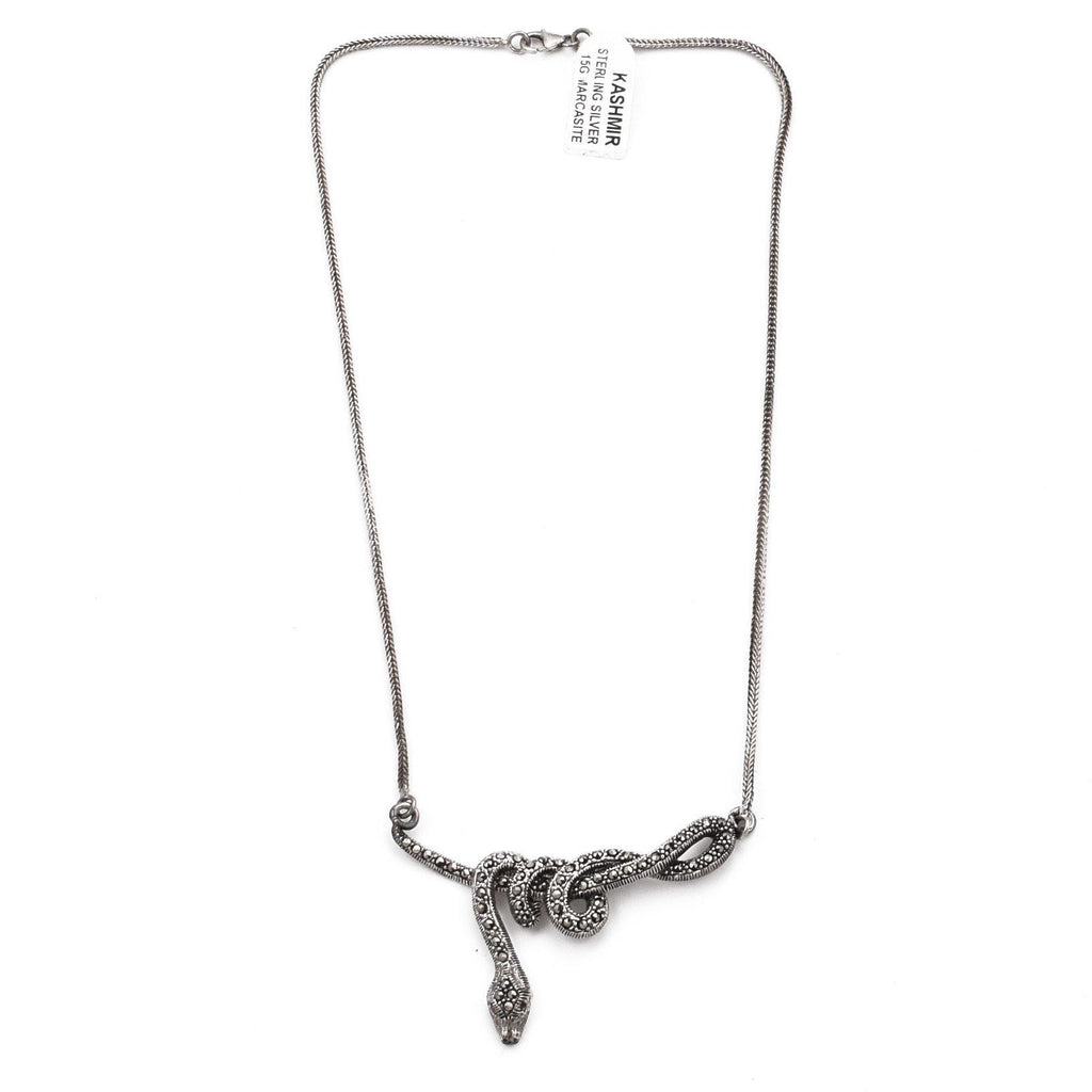 Serpent Snake Necklace Twisted Marcasite 925 Sterling Silver Collar Natural Gemstones Handcrafted - Kashmir Designs