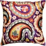 Suzani Paisley Violet Purple Decorative Pillow Cover Handmade Art Silk 18x18