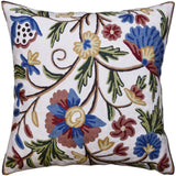 Suzani Pillow Cover Ivory Dahlia Decorative Floral Hand embroidered Wool 18x18