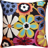 Modern Black Daisy Floral Pillow Cover Accent Flower Traditional Pillowcase Hand Embroidered Florals Couch Pillowsham Boho Outdoor Cushion Suzani Accent Pillow Wool 18x18 Inch