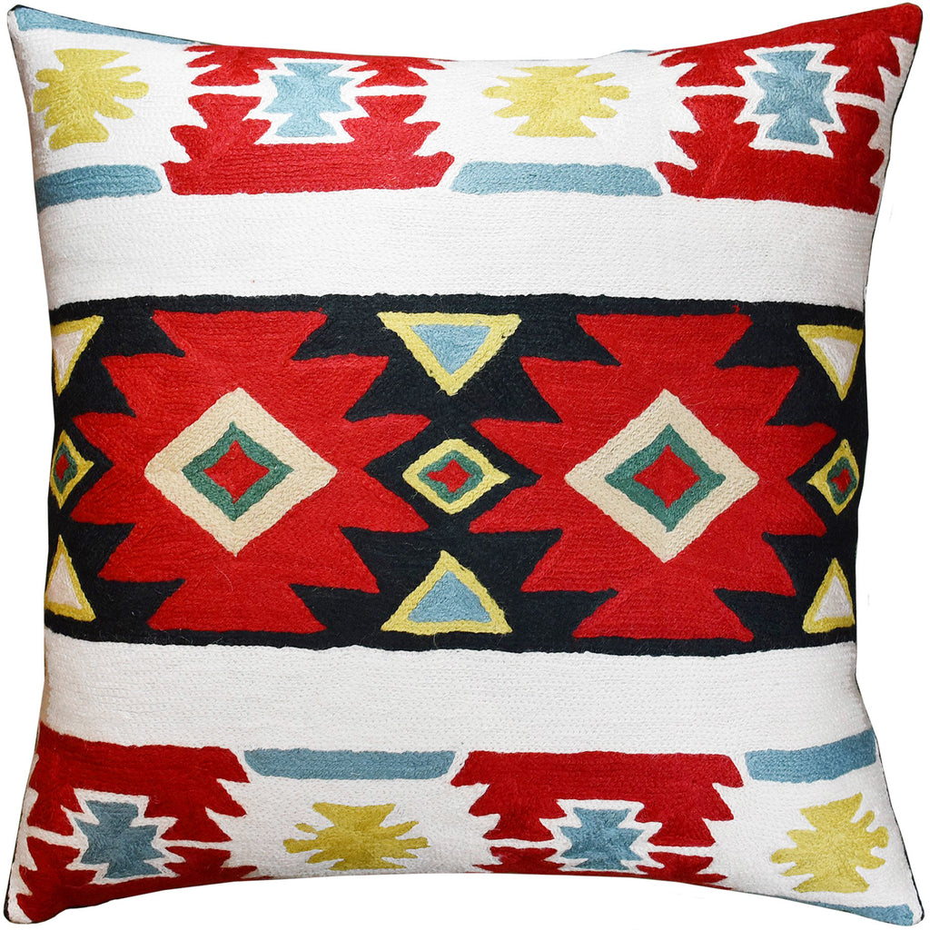 Tribal Butterfly Pillow Cover Aztec Southwestern Red Black Cream Pillows Handmade Wool 18x18"
