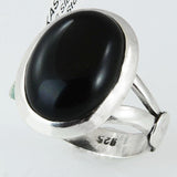 Size 6.5 Black Onyx Ring Sterling Silver Cabochon Rings Leaf