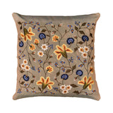 Tropica Beige Floral Design Decorative Cotton Pillow Cover Embroidered 17