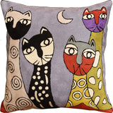 Picasso Gray Cats Quadruplets Accent Pillow Cover Handembroidered Wool 18x18