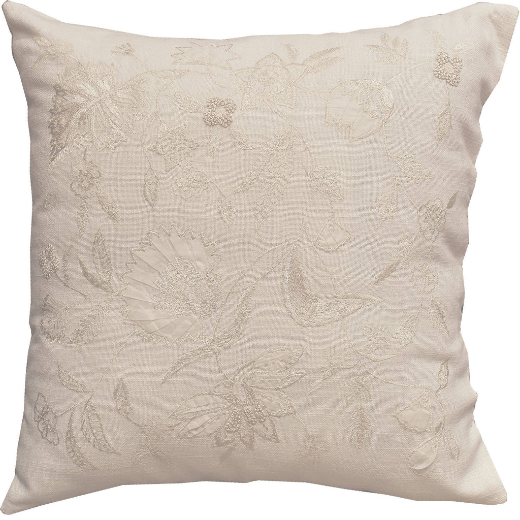 Jacobian Natural Floral Design Accent Cotton Pillow Cover Embroidered 18"x18" - KashmirDesigns