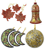 Christmas Ornaments Holiday Decorations Ball, Bell, Maple and Moon Set handmade