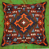 Tribal Brown Orange Blue Wool Decorative Pillow hand embroidered