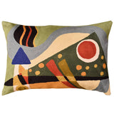 Lumbar Kandinsky Throw Pillow Composition VII Green Hand Embroidered Wool 14x20