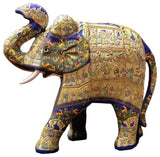 Blue Decorative Papier Mache Embossed Elephant Sculpture Hand Crafted 22”H