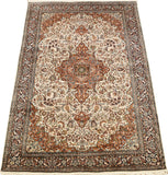 6x9ft Isfahan Silk Rug Cream White Oriental Carpet Medallion Kashmir Hand Knotted