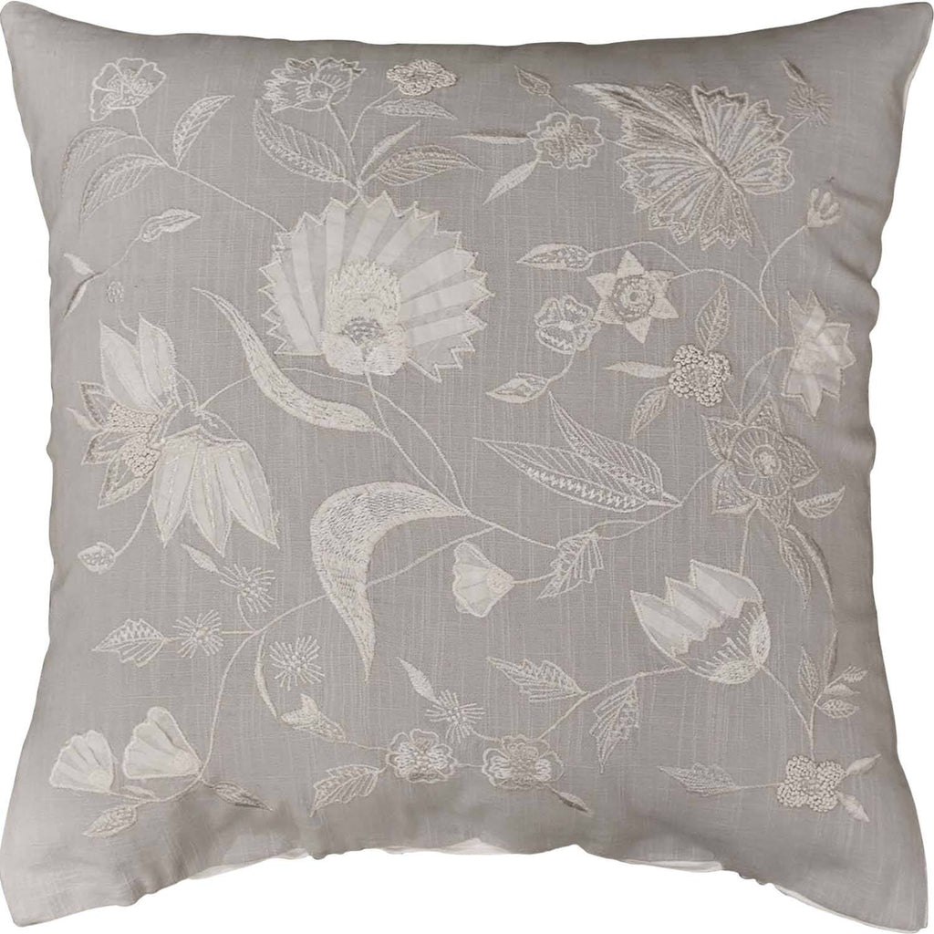 Jacobian Grey Floral Design Decorative Cotton Pillow Cover Embroidered 18"x18" - KashmirDesigns