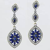 Silver Blue Sapphire 925 Sterling Earrings Ottoman Art Deco Vintage Marquise