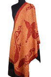 Calliope Kashmir Shawl Paisley Gold Red Hand Embroidered Suzani Needlework Wrap 27x76