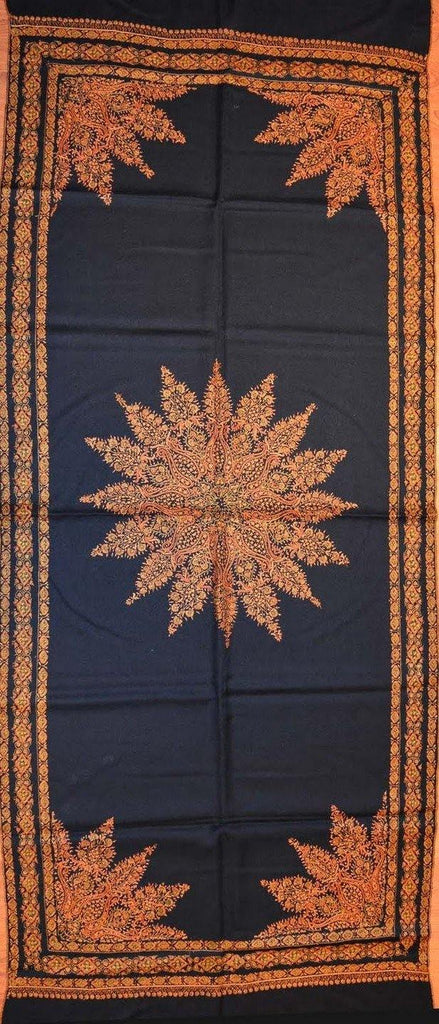 black gold rust medallion sozni scarf - Kashmir Designs
