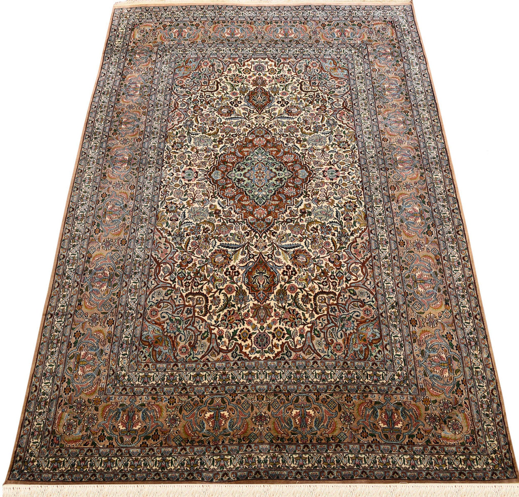 7x10ft Isfahan Silk Rug Oriental Carpet Medallion Hand Knotted - Kashmir Designs