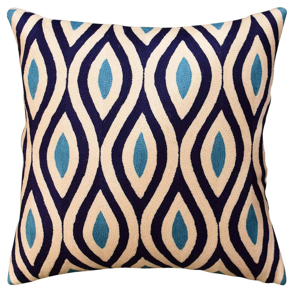 Contemporary Seamless Navy Turquoise Decorative Pillow Cover HandmadeWool 18"x18" - KashmirDesigns