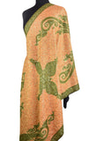 Melete Kashmir Shawl Paisley Gold Green Hand Embroidered Suzani Needlework Wrap 27x76