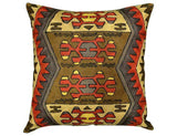 Aztec Navajo Tribal Pillow Brown Red Hand Embroidered Wool 18