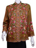 Pheme Spice Brown Silk Dinner Jacket Paisley Evening Dress Coat Hand Embroidered Kashmir