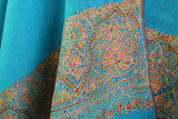 Thalia Pashmina Shawl Turquoise Antelope Handloom Suzani Needlework Wrap 27x76”