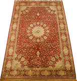 6x9ft Red Ardabil Silk Rug Oriental Carpet Medallion Kashmir Hand Knotted