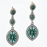 Silver Green Emerald 925 Sterling Earrings Ottoman Art Deco Vintage Marquise
