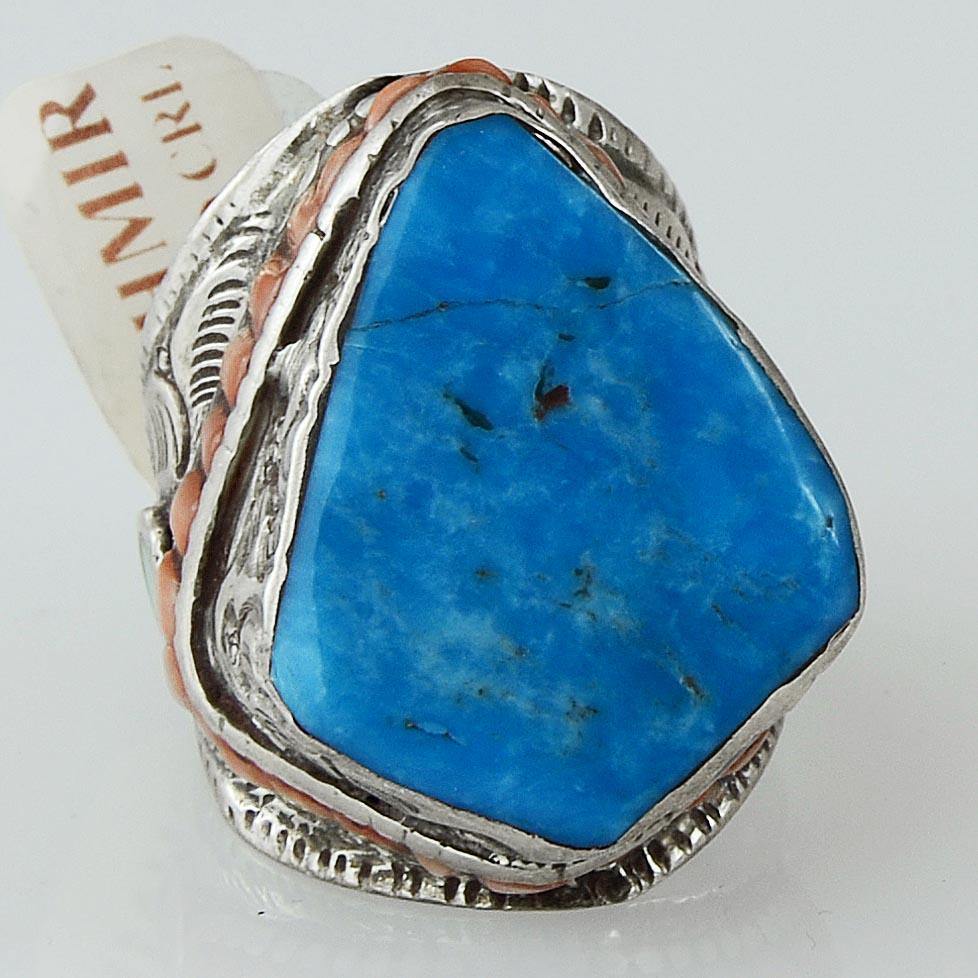 Size 9.5 Blue Turquoise Ring Sterling Silver Kite Cocktail Rings - Kashmir Designs