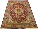 5x7' Kashan Silk on Silk Rug Oriental Carpet Medallion Ruby Red Hand Knotted Museum Qualit