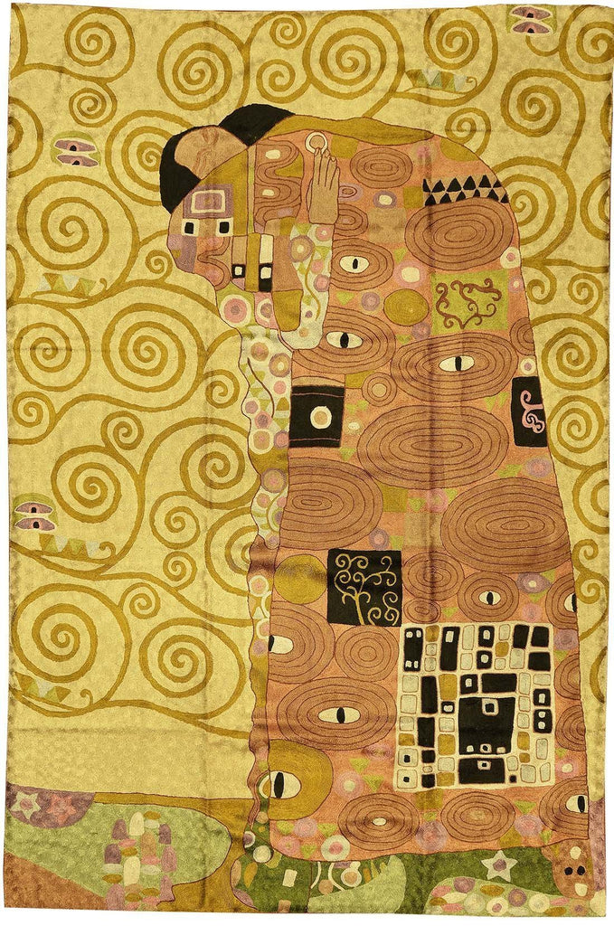 Klimt Kiss Silk Modern Abstract Rug / Wall Art Hand Embroidered 4ft X 6ft - KashmirDesigns