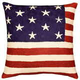 American Flag Pillow Cover Hand Embroidered 18