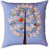 Bleu de France Tree of Life Bird Decorative Pillow Cover Cotton Applique 18