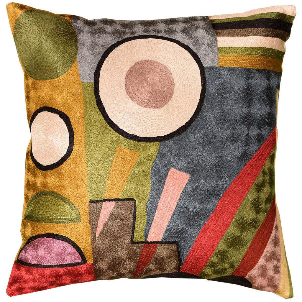 Kandinsky Soul Flood III Decorative Pillow Cover Silk Hand Embroidered 18" x 18" - KashmirDesigns