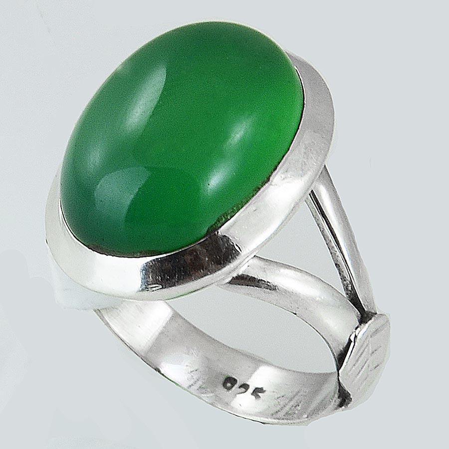Size 8 Green Onyx Ring Sterling Silver Cabochon Rings Leaf - Kashmir Designs