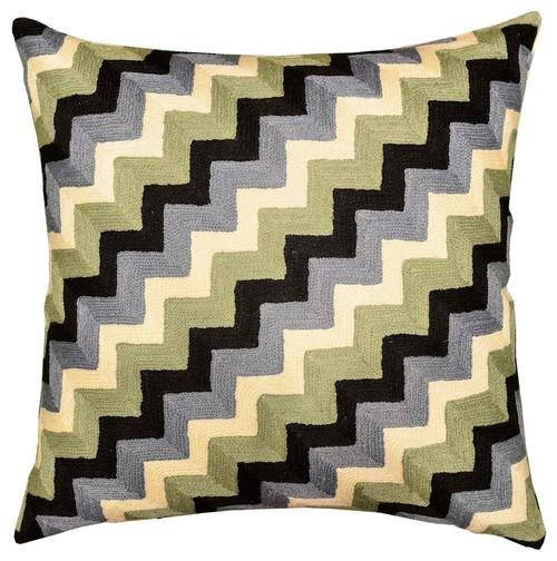 Chevron Zig Zag Geometric Decorative Pillow Cover Wool Hand Embroidered 18" x 18" - KashmirDesigns