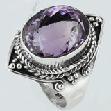 Size 8.5 Violet Amethyst Ring Sterling Silver Oval Rings